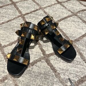 Valentino Black & Gold Studded “Roman Studded”  Women's Sandals Sz 36.5